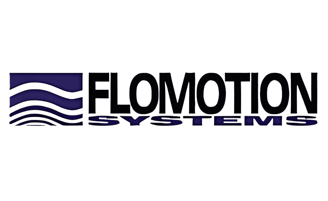 Logo of Flomotion Systems with stylized waves.