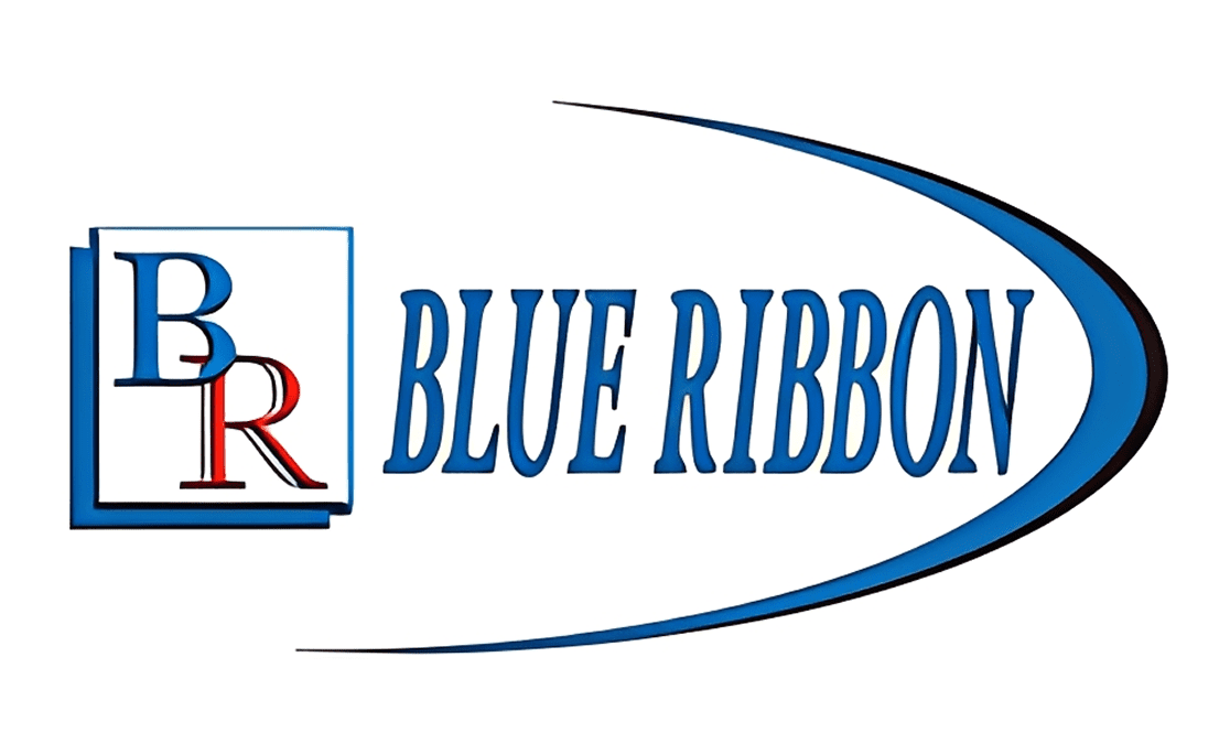 Logo with 'BLUE RIBBON' text and design elements.