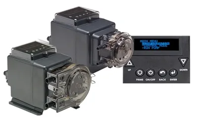 Two black peristaltic pumps with a digital control panel.